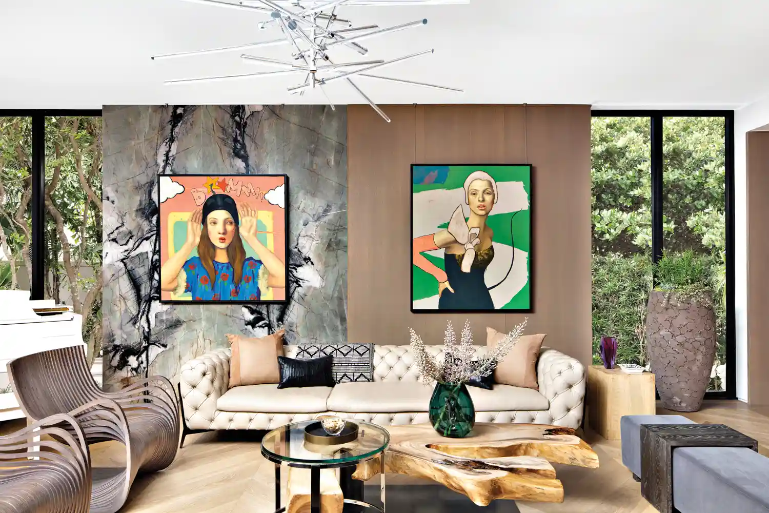 Creative Wall Outfitters team installing wallpaper in a Los Angeles home
