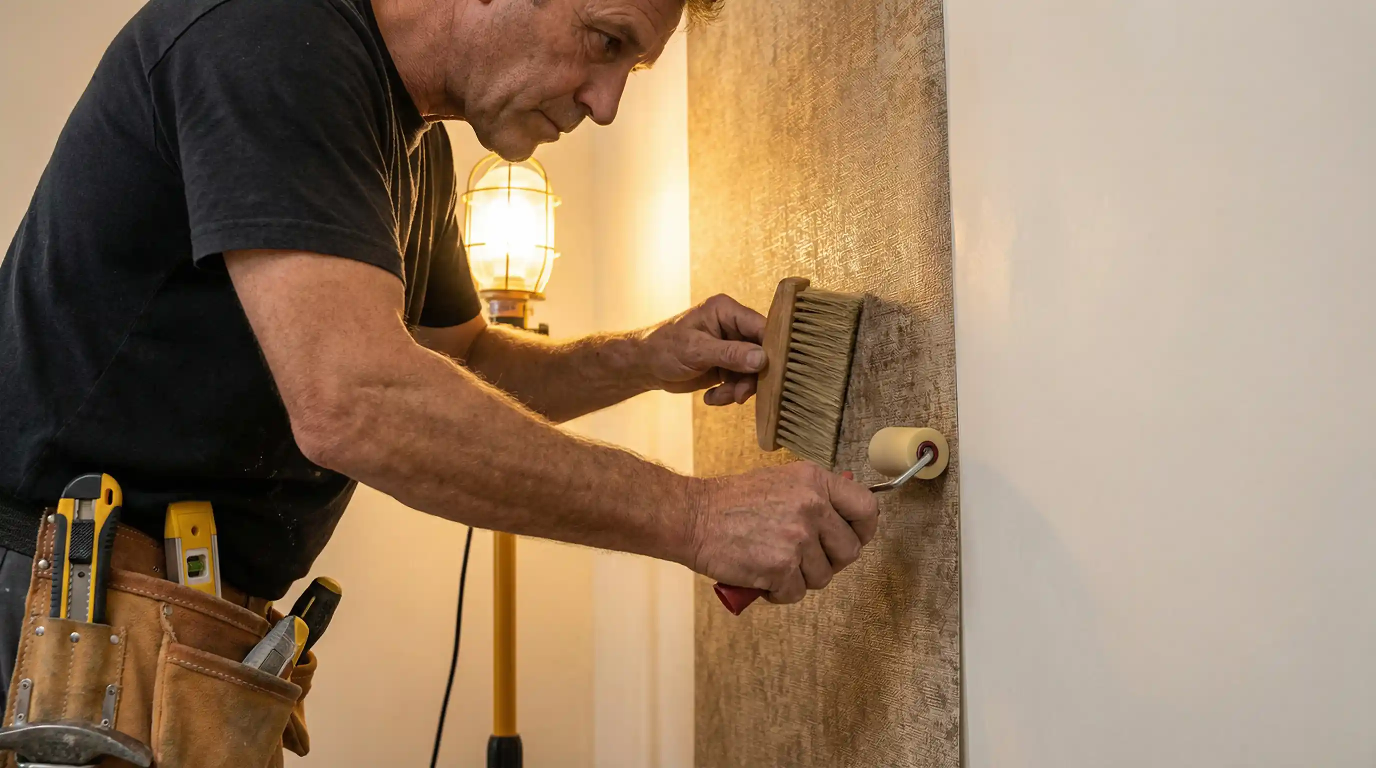 Professional wallpaper removal using steam technique in a Los Angeles home